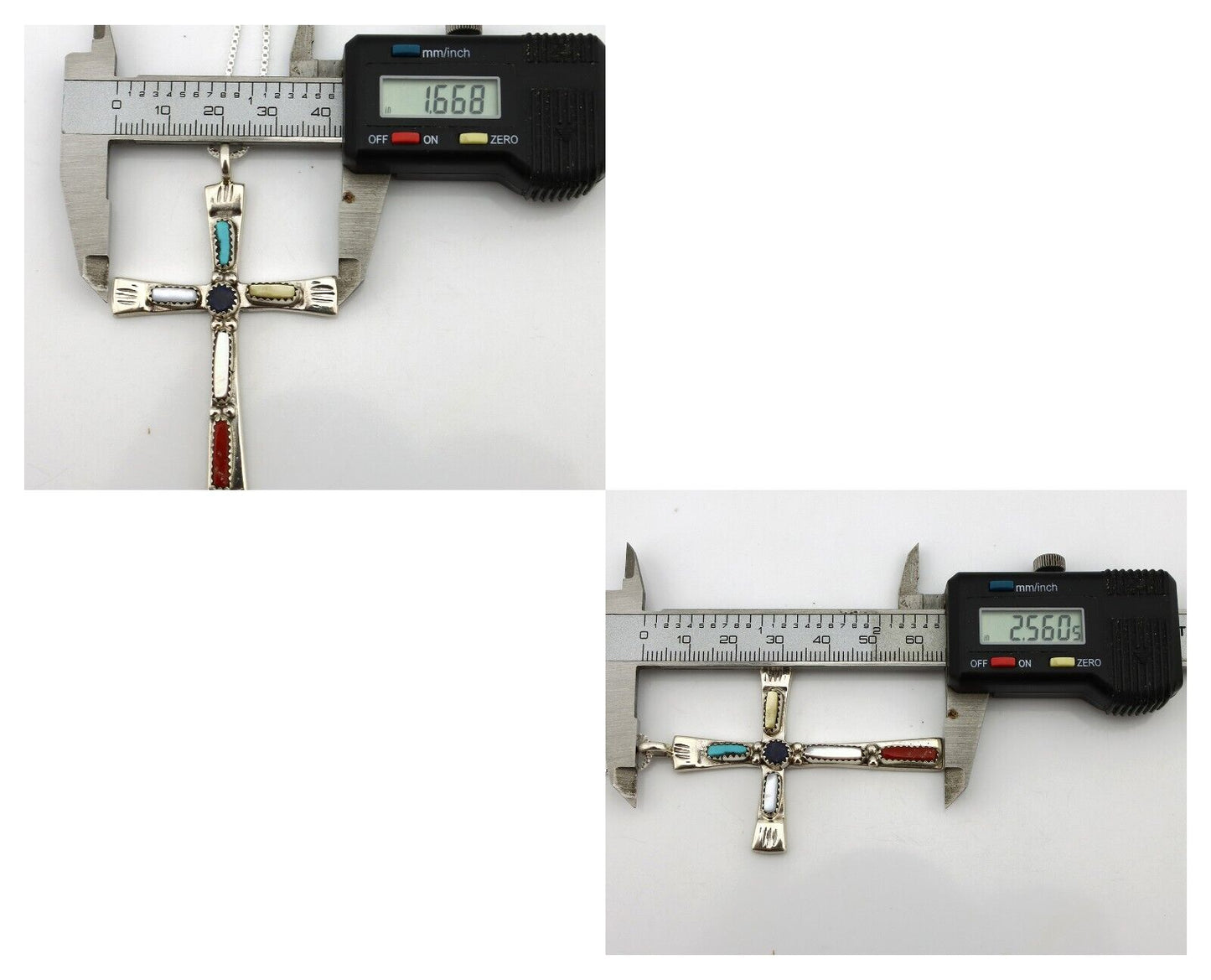 Zuni Handmade Cross Necklace 925 Silver Natural Gemstone Signed C. IULE C.80's