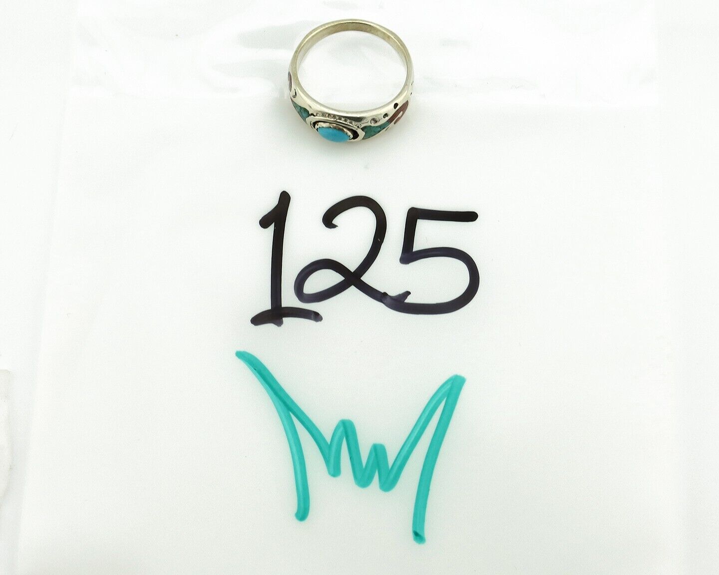 Navajo Handmade Ring 925 Silver Blue Turquoise & Coral Native American C.80's