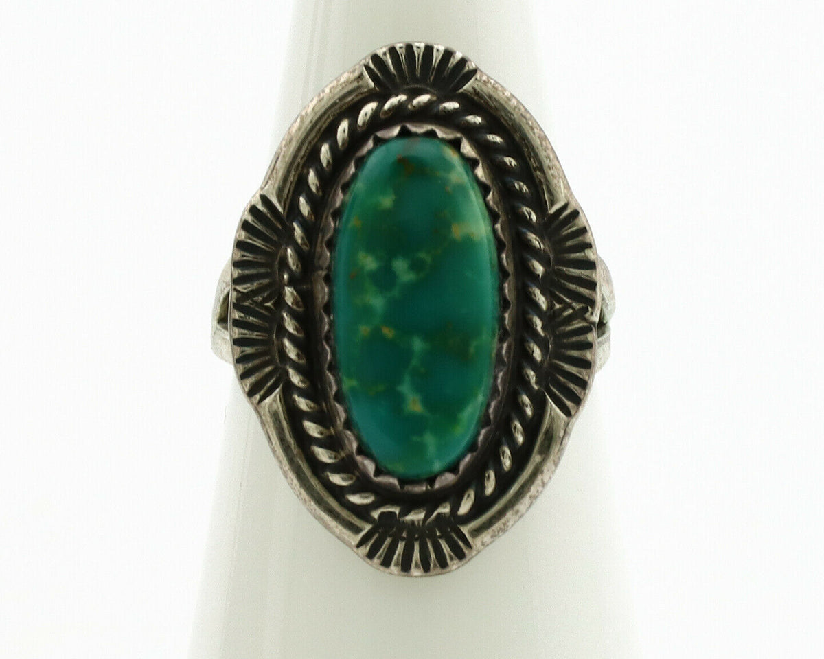 Navajo Ring .925 Silver Green Turquoise Native American Artist C.1980's