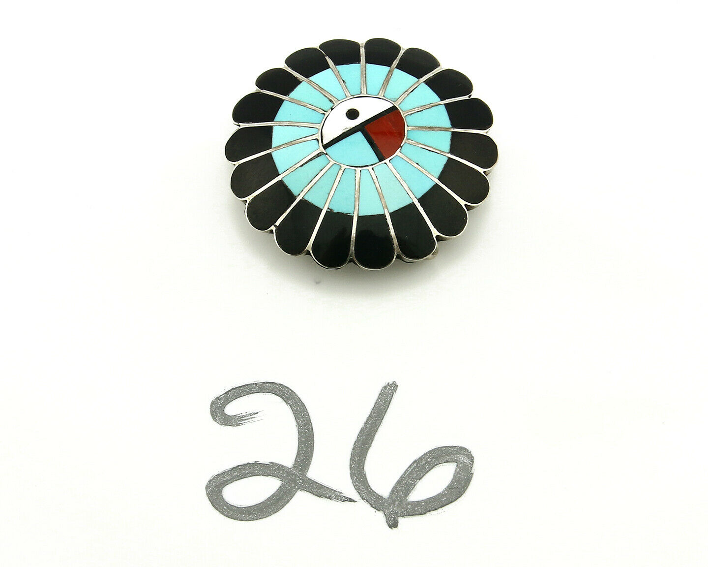 Zuni Handmade Inlaid Tiwa Pendant Brooch Pin 925 Sterling Silver LL Dickson 1998