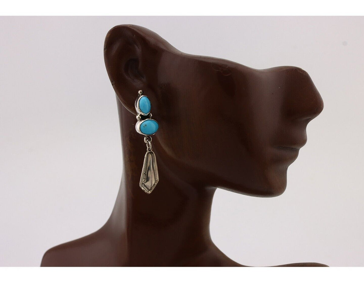Navajo Earrings 925 Silver Natural Blue Turquoise Native American Earrings C80's