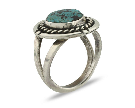 Navajo Handmade Ring .925 Silver Blue Diamond Turquoise Native Artist C.80's