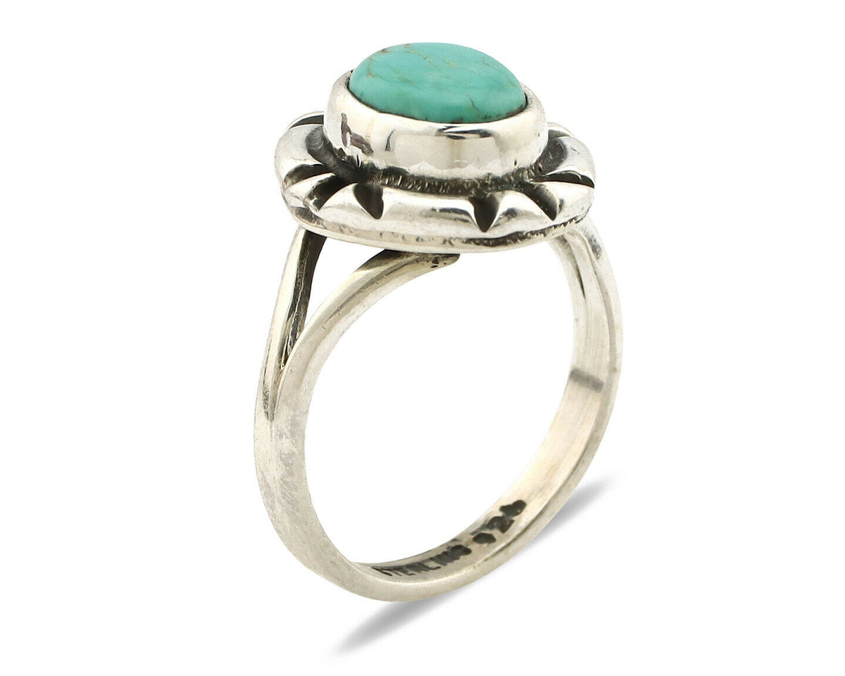 Navajo Ring .925 Silver Kingman Turquoise Artist Signed Gecko C.90's