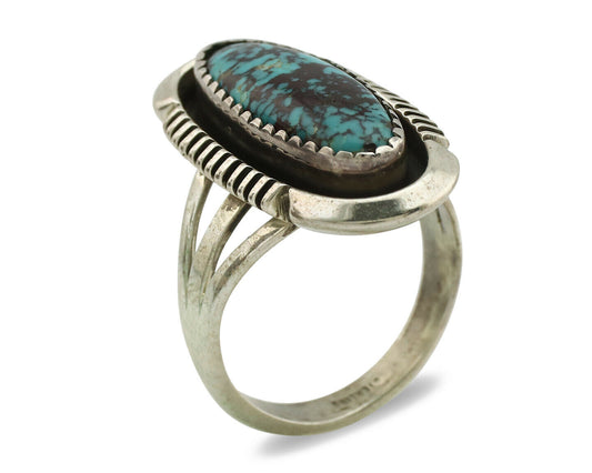 Navajo Ring .925 Silver Spiderweb Turquoise Artist Signed B C.1980's