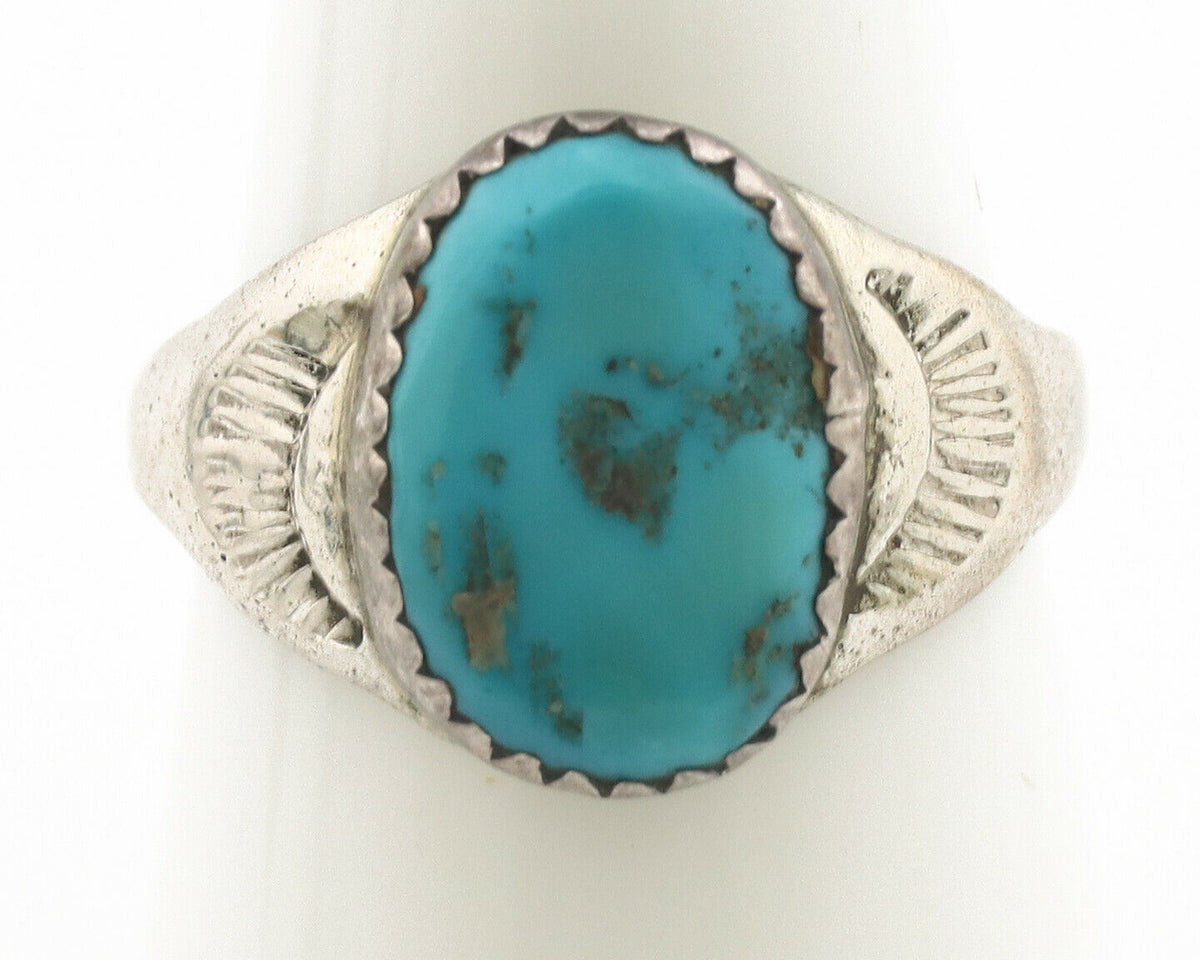 Zuni Ring .925 Silver Natural Blue Turquoise Native American Artist C.1980's