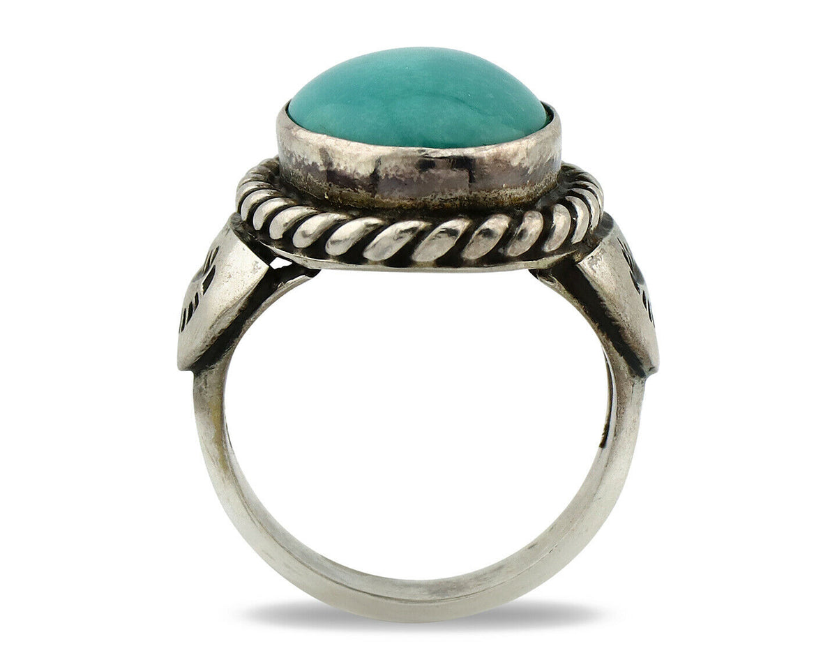 Navajo Ring .925 Silver Kingman Turquoise Artist Signed Apache C.80's