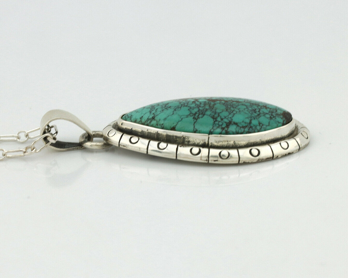Navajo Pendant .925 Silver Spiderweb Turquoise Native American C.80's