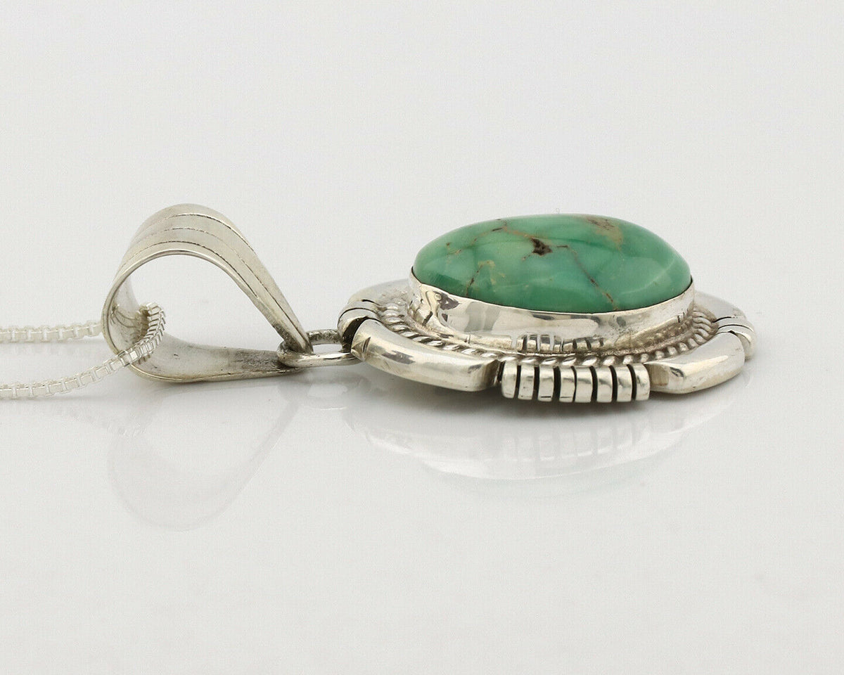 Navajo Necklace .925 Silver Green Turquoise Signed JP C.1980's