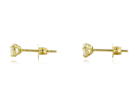 SOLID 14k Yellow Gold Basket 4 Prong 3.0mm Wide Simulated Diamond Stud Earrings
