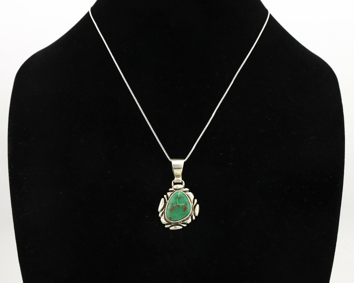 Navajo Necklace .925 Silver Green Variscite Signed Sun C.80's