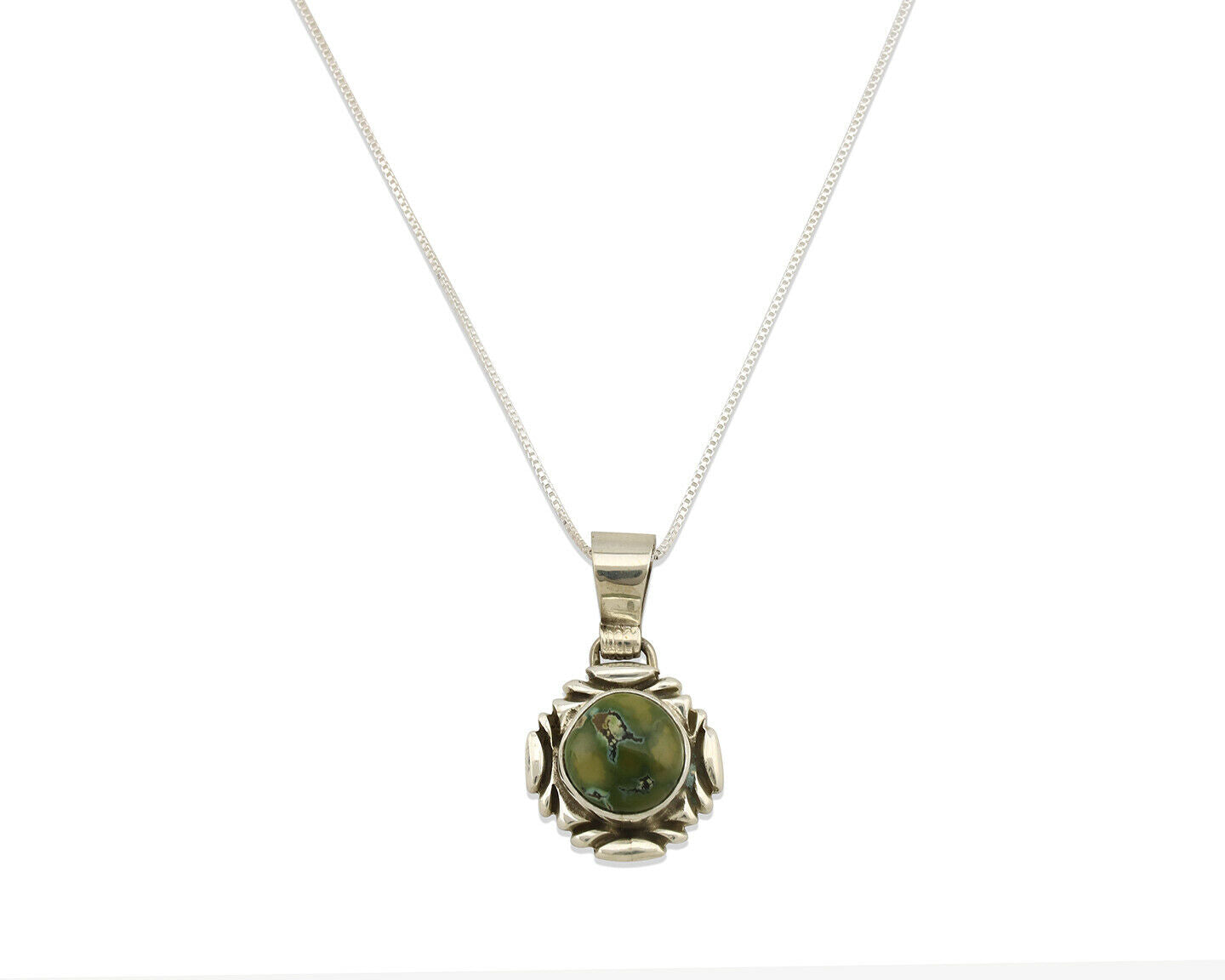 Navajo Necklace .925 Silver Damele Variscite Signed Sun C.1980's