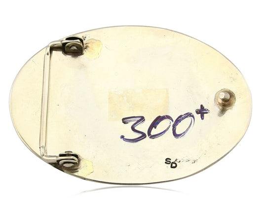 Navajo Belt Buckle .999 Nickle Silver Turquoise Coral Signed SD C.80's