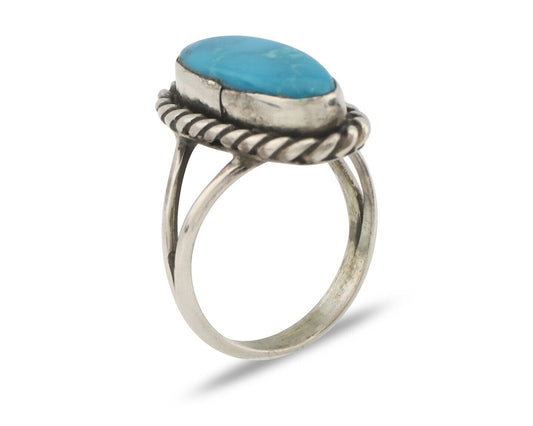 Navajo Handmade Ring 925 Silver Natural Blue Turquoise Native Artist C.80's