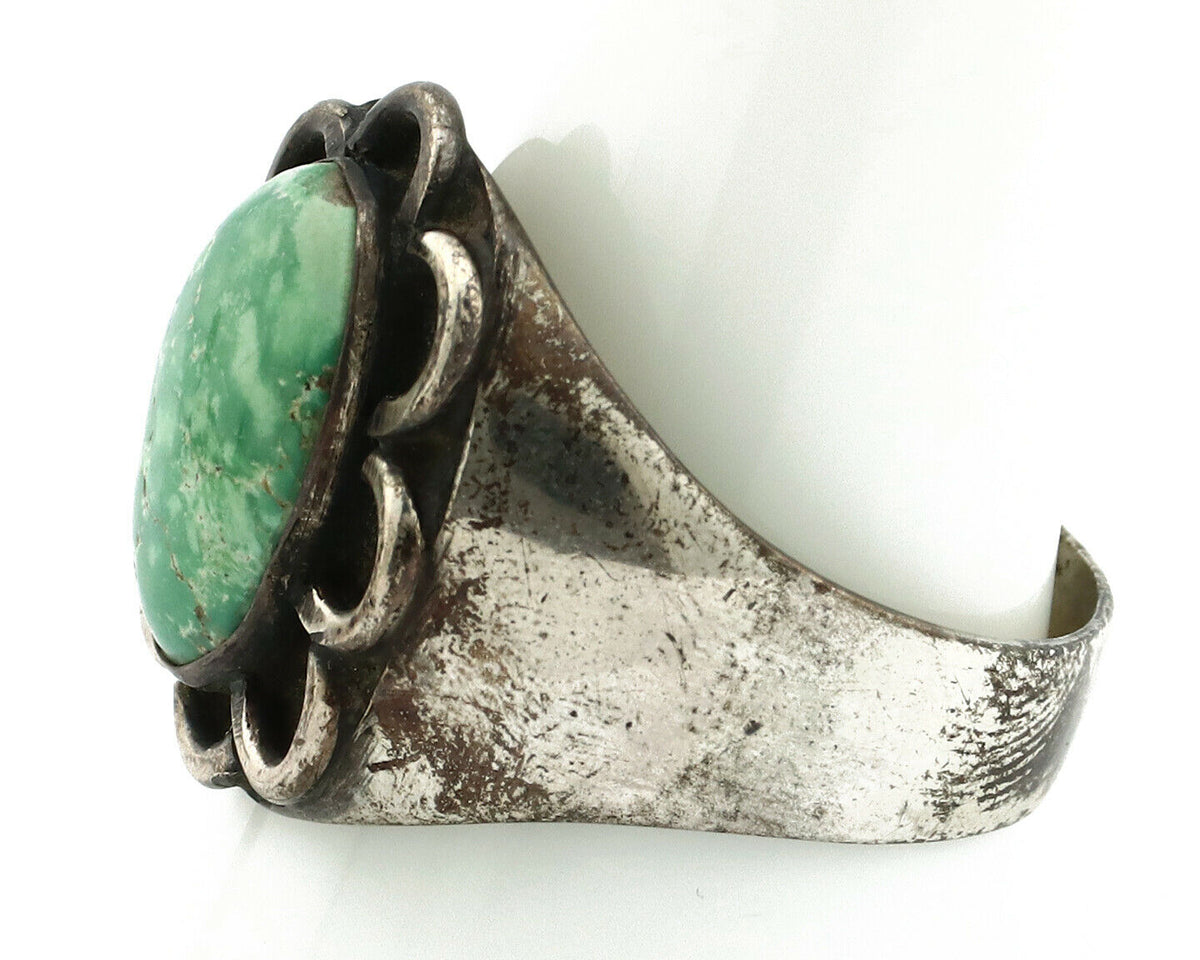 Navajo Ring .925 Silver Green Turquoise Native American Artist C.80's