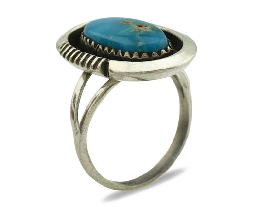 Navajo Ring .925 Silver Blue Turquoise Native American Artist C.1980's
