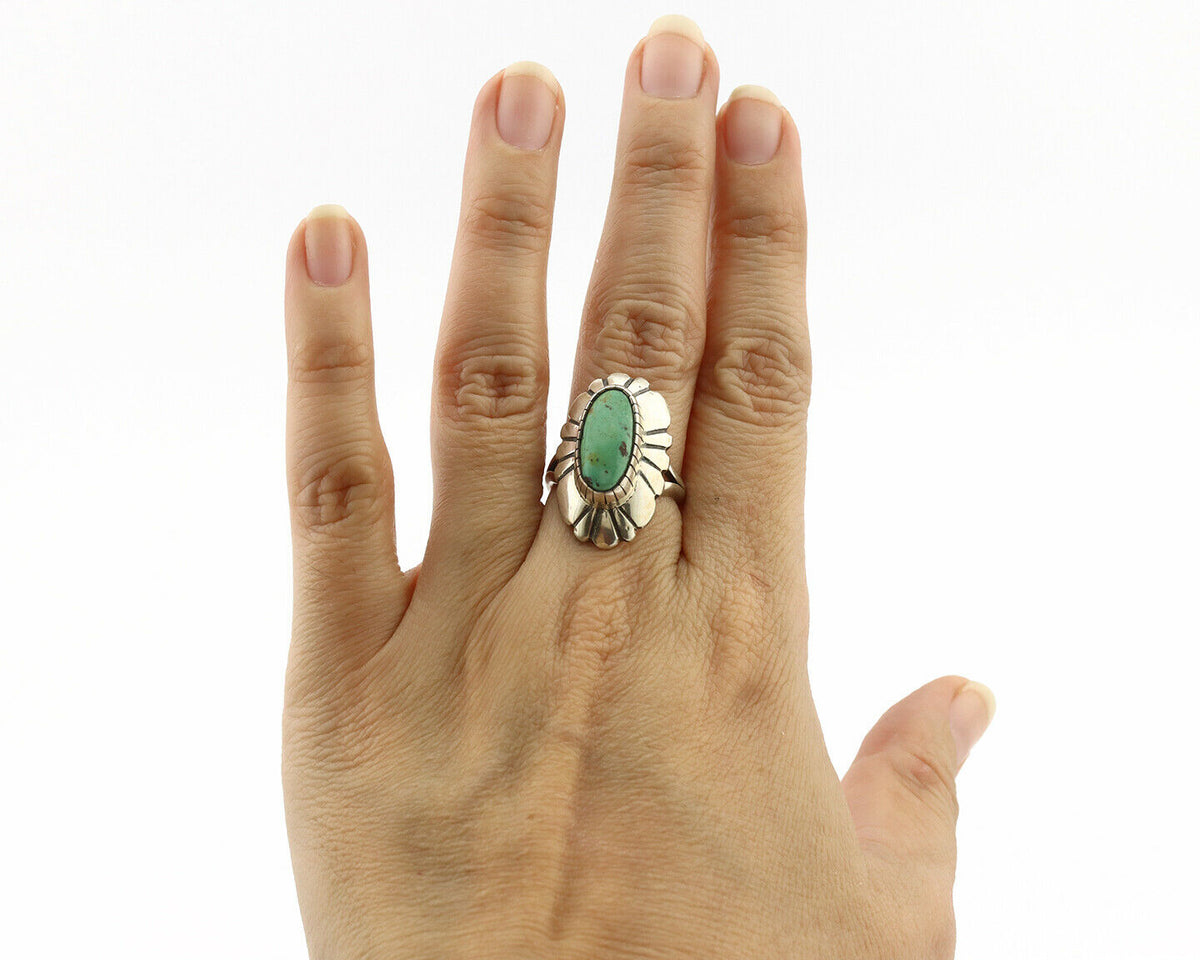 Navajo Ring .925 Silver Natural Mined Turquoise Artist Signed M Montoya C.80's