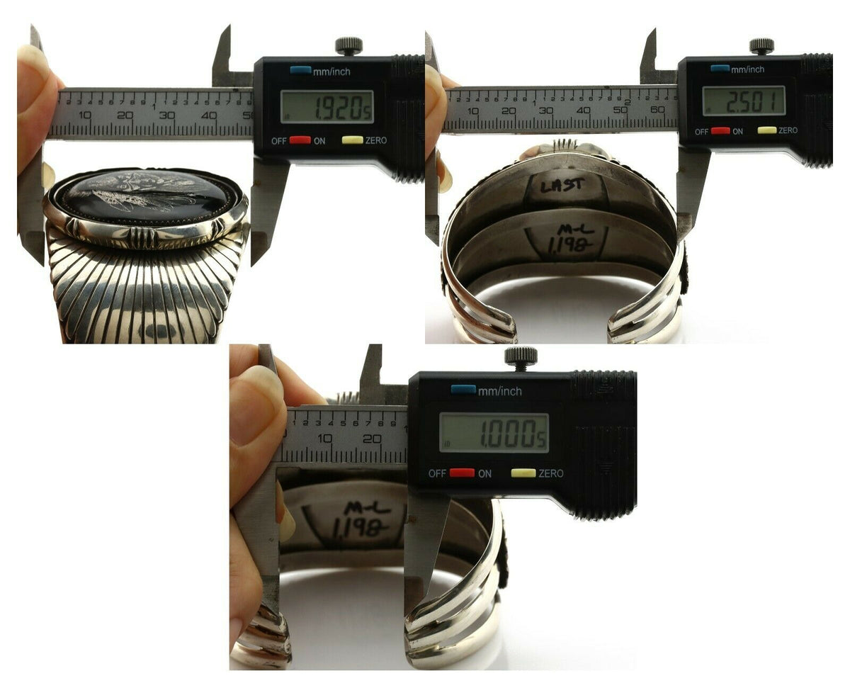 Navajo Bracelet .925 Silver Hand Carved Warrior Native American Artist