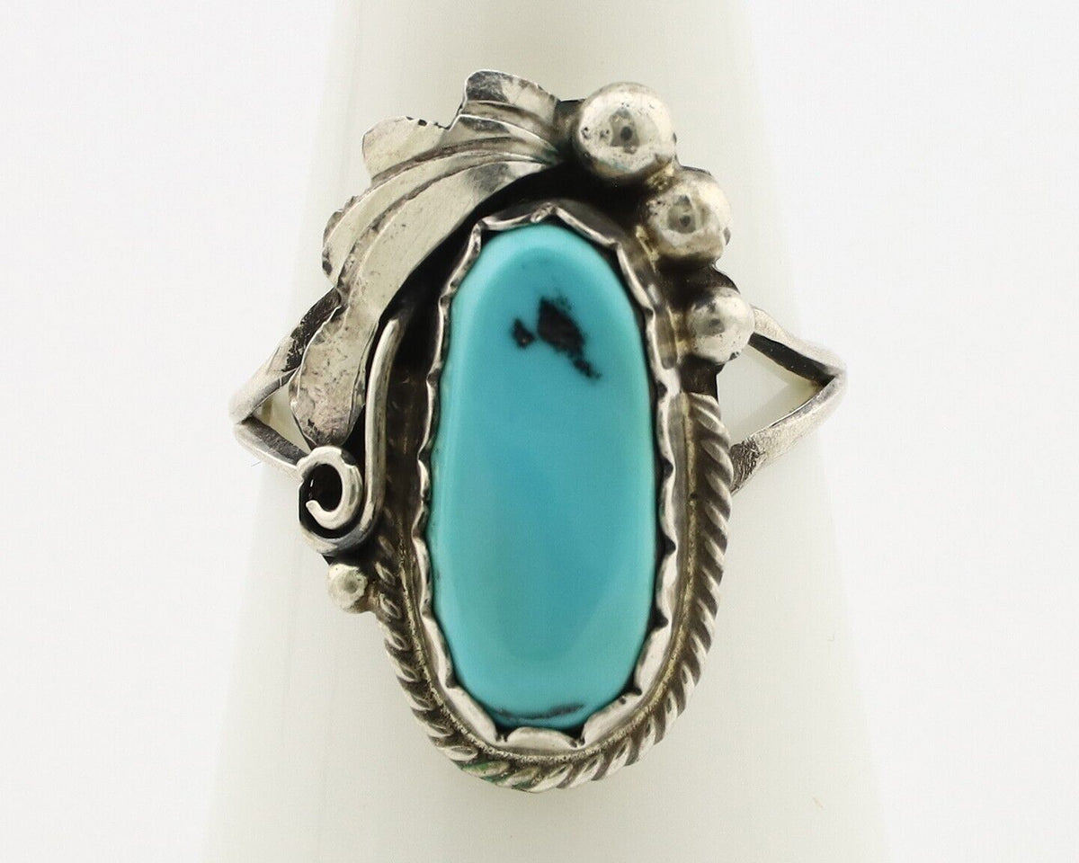 Navajo Inlaid Ring 925 Silver Blue Turquoise Artist Signed Justin Morris C.80s