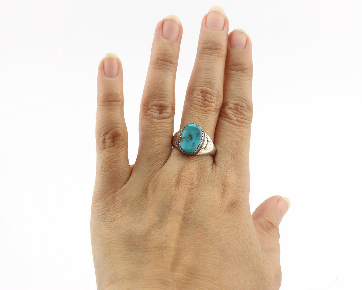Zuni Ring .925 Silver Natural Blue Turquoise Native American Artist C.1980's