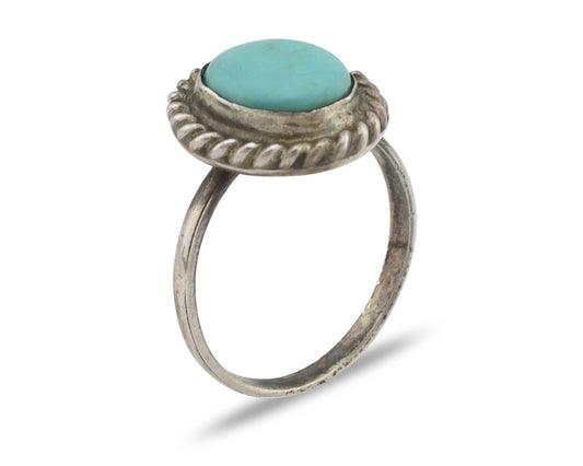 Navajo Handmade Ring 925 Silver Kingman Turquoise Native Artist C.80's