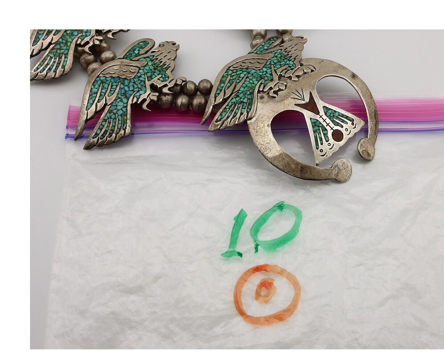 Navajo Necklace 925 Silver Chip Inlay Turquoise & Coral Native American C.80's