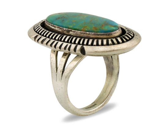 Navajo Ring .925 Silver Nevada Turquoise Native American Artist C.1980's