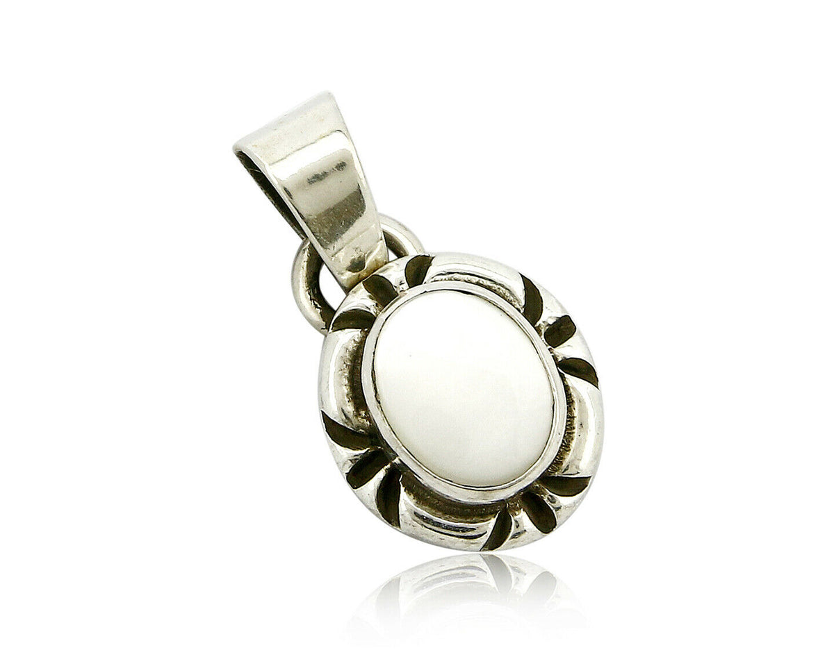 Navajo Hand Stamped Natural Mined MOP in .925 SOLID Silver Pendant