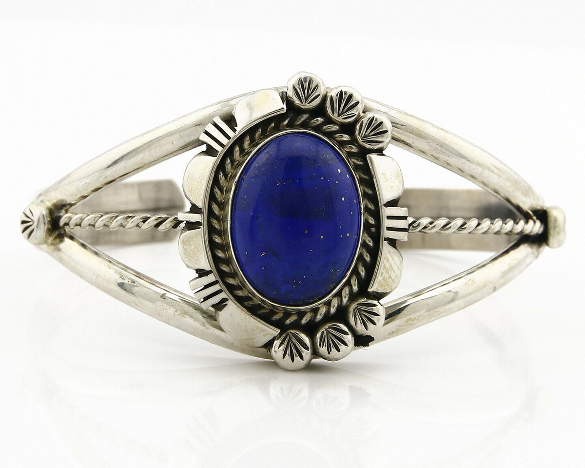 Navajo Bracelet .925 Silver Lapis Lazuli Cuff Signed RY C.90's Handmade