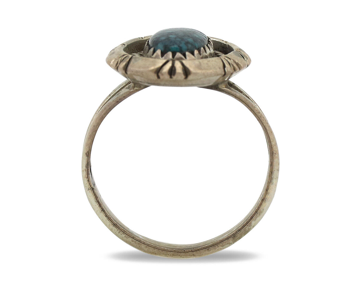 Navajo Ring 925 Silver Natural Black Spiderweb Turquoise Native Artist C.80's
