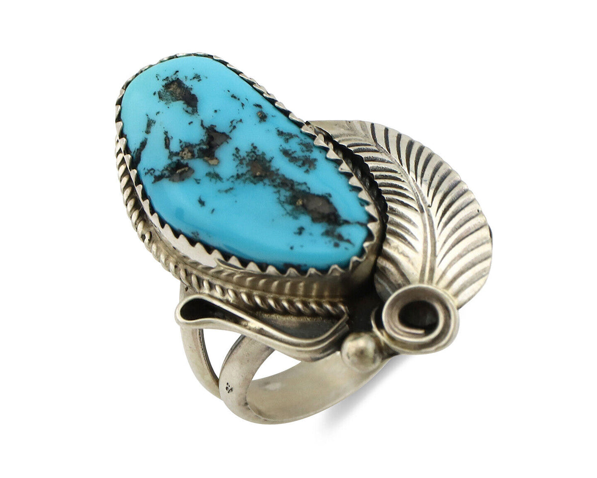 Navajo Ring 925 Silver Sleeping Beauty Turquoise Artist Signed Morris C.80's