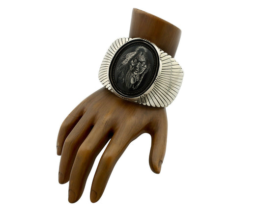 Navajo Bracelet .925 Silver Hand Carved Warrior Native American Artist