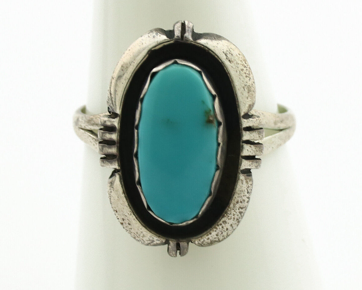 Navajo Ring .925 Silver Sleeping Beauty Turquoise Native Artist C.1980's