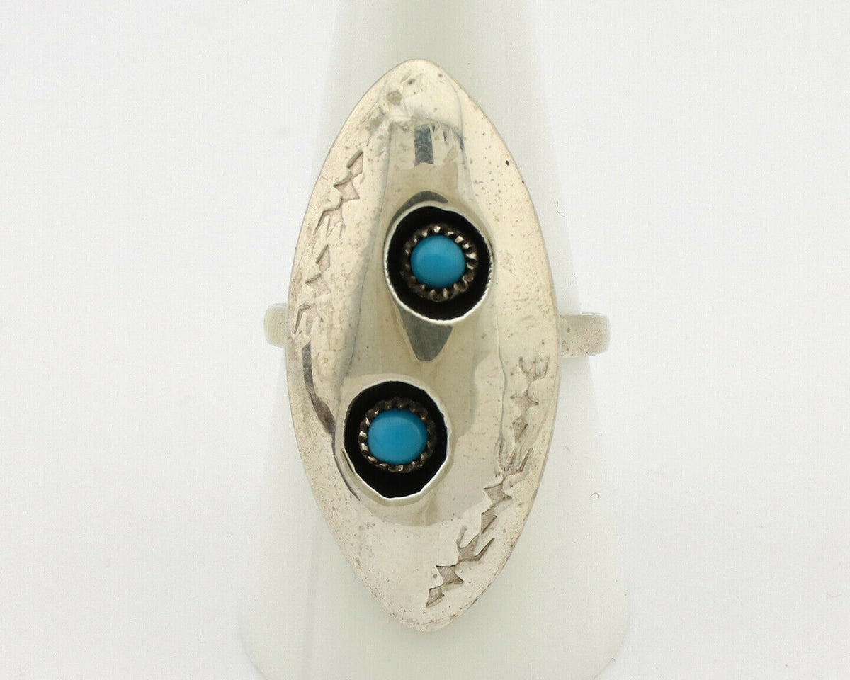 Navajo Ring .925 Silver Handmade Spiderweb Turquoise Native Artist C.1980's