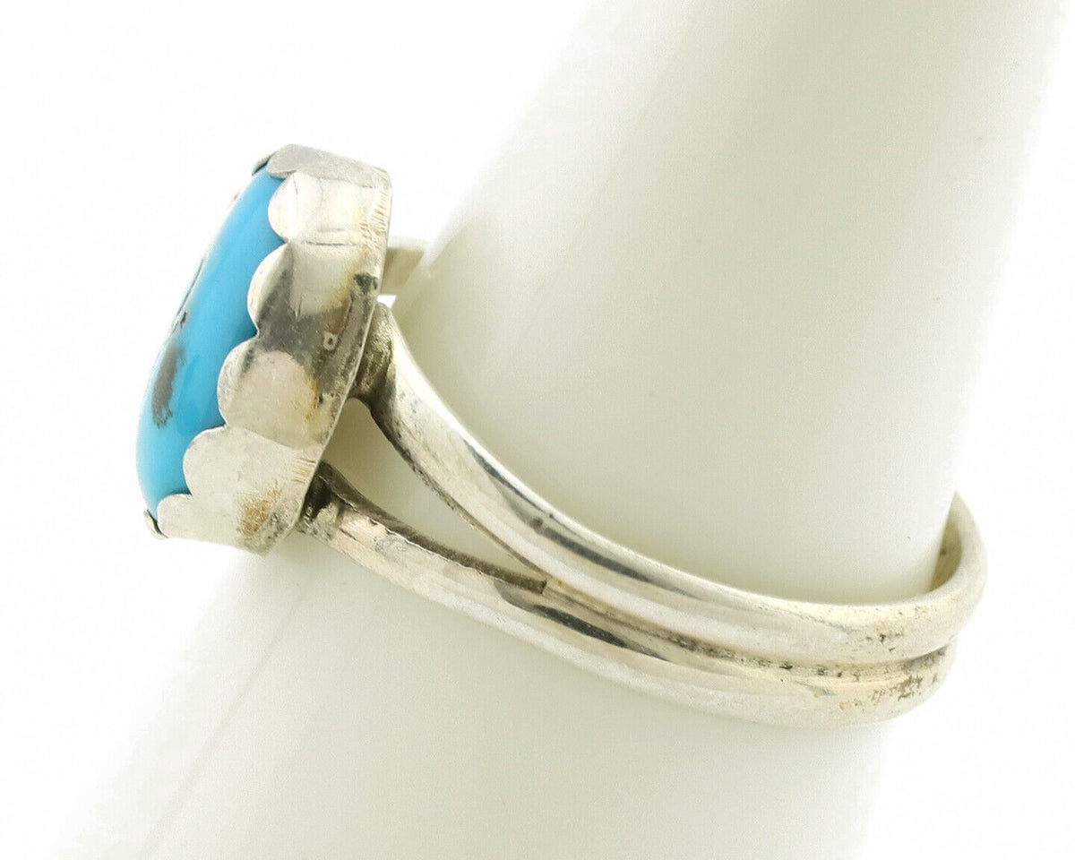 Navajo Ring .925 Silver Sleeping Beauty Turquoise Native American Artist C.1980s