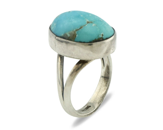 Navajo Ring .925 Silver Natural Blue Turquoise Signed Apache C.80's