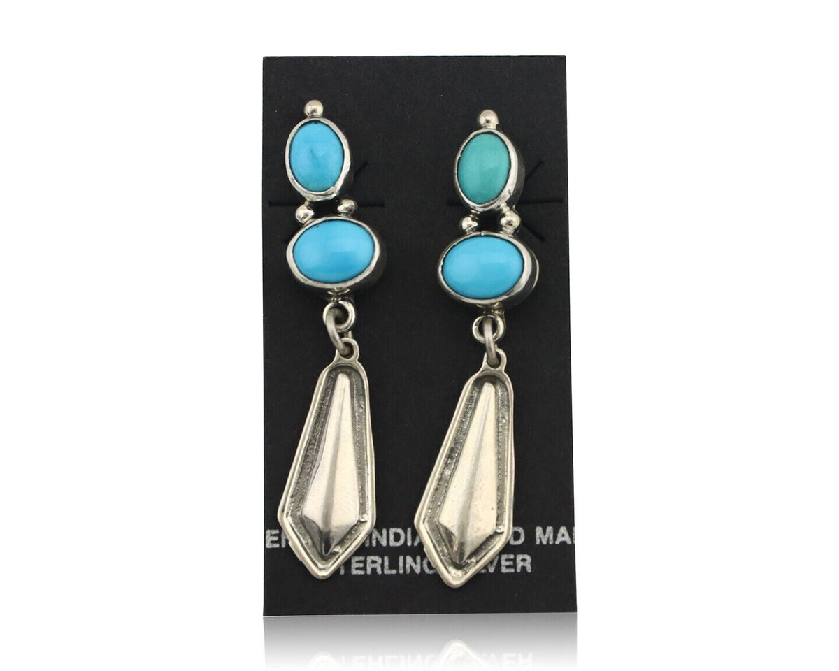 Navajo Earrings 925 Silver Natural Blue Turquoise Native American Earrings C80's