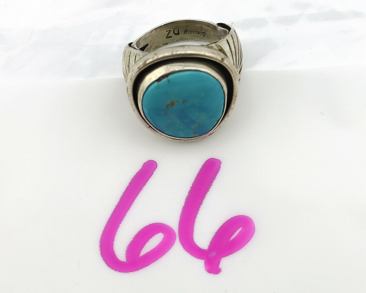 Navajo Ring .925 Silver Blue Turquoise Signed Aritst DZ C.80's