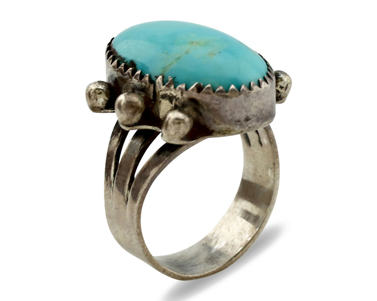 Navajo Ring .925 Silver Blue Turquoise Native American Artist C.1980's