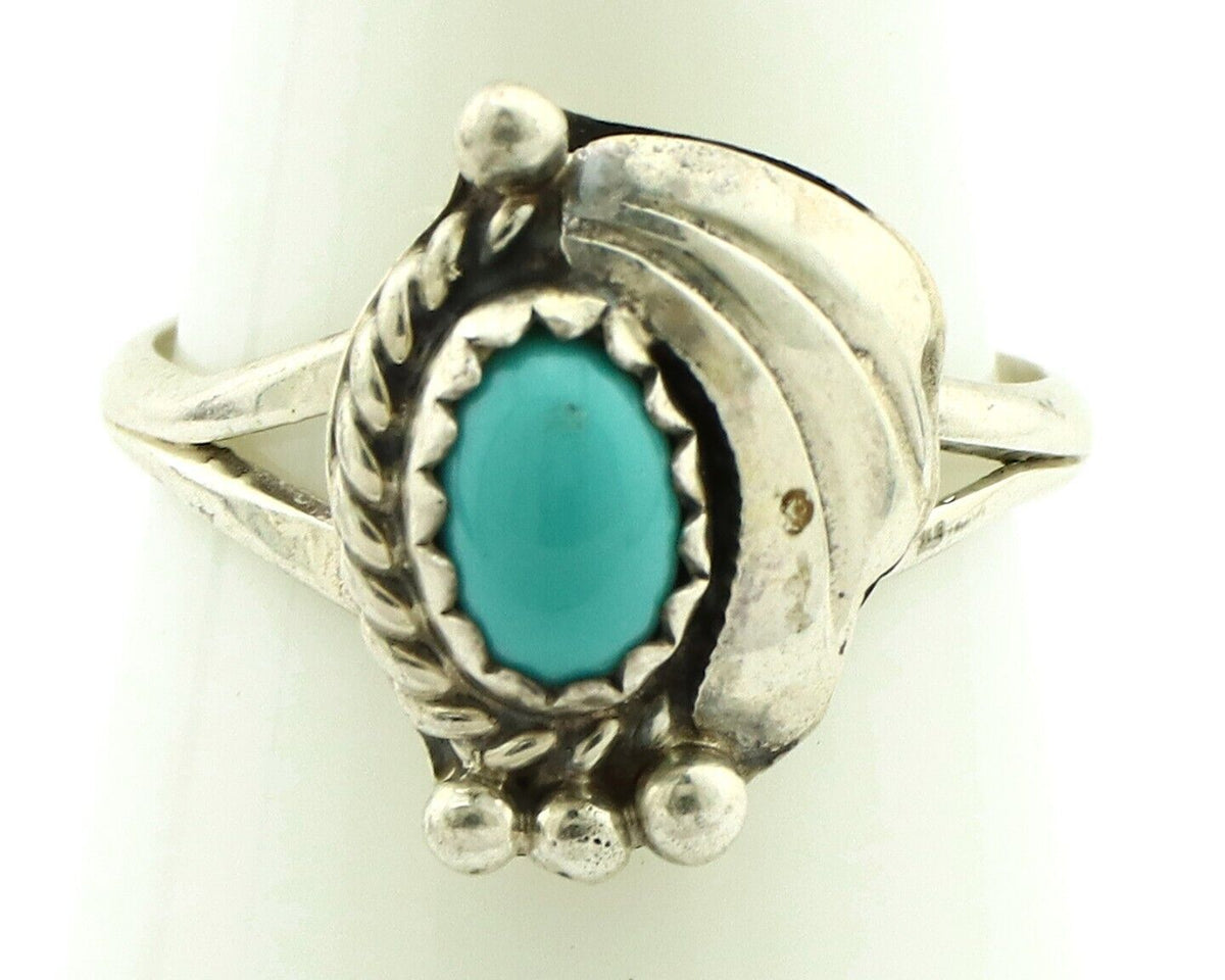 Navajo Ring .925 Silver Natural Blue Turquoise Artist Signed SN C.80's