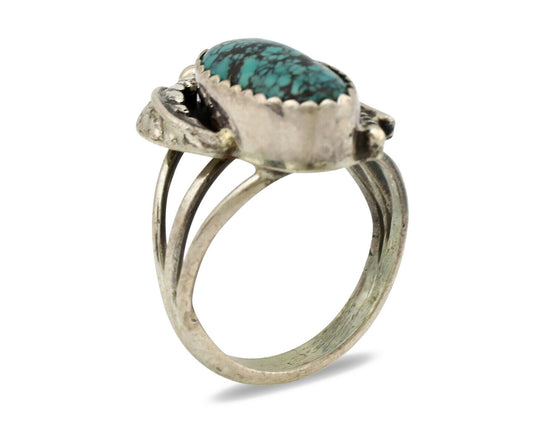 Navajo Ring .925 Silver Spiderweb Turquoise Artist Signed S King C.1980's