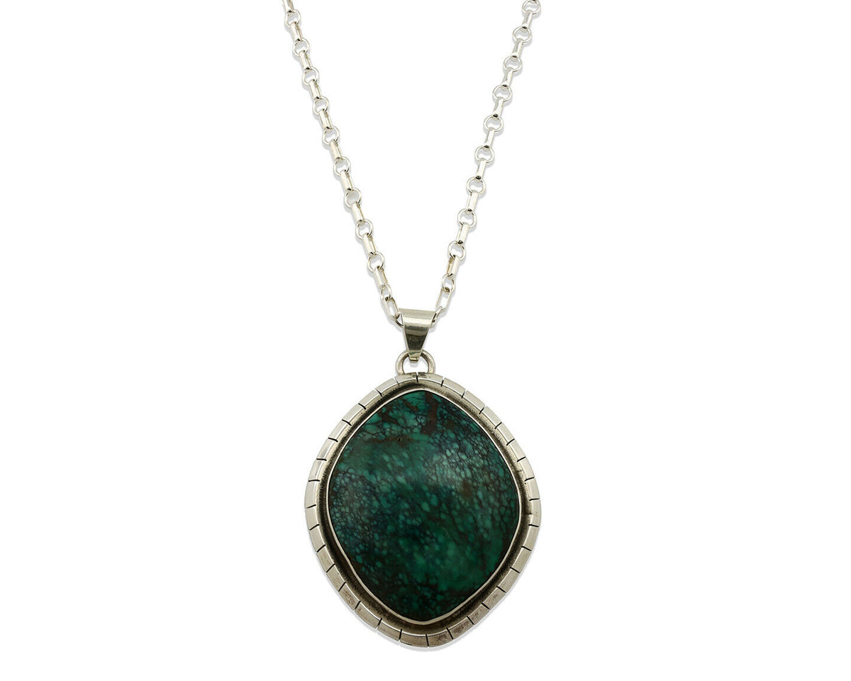 Navajo Necklace .925 Silver Spiderweb Turquoise Artist Native American C.80's