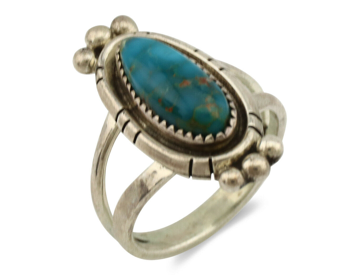 Navajo Ring .925 Silver Nevada Turquoise Native American Artist C.1980's