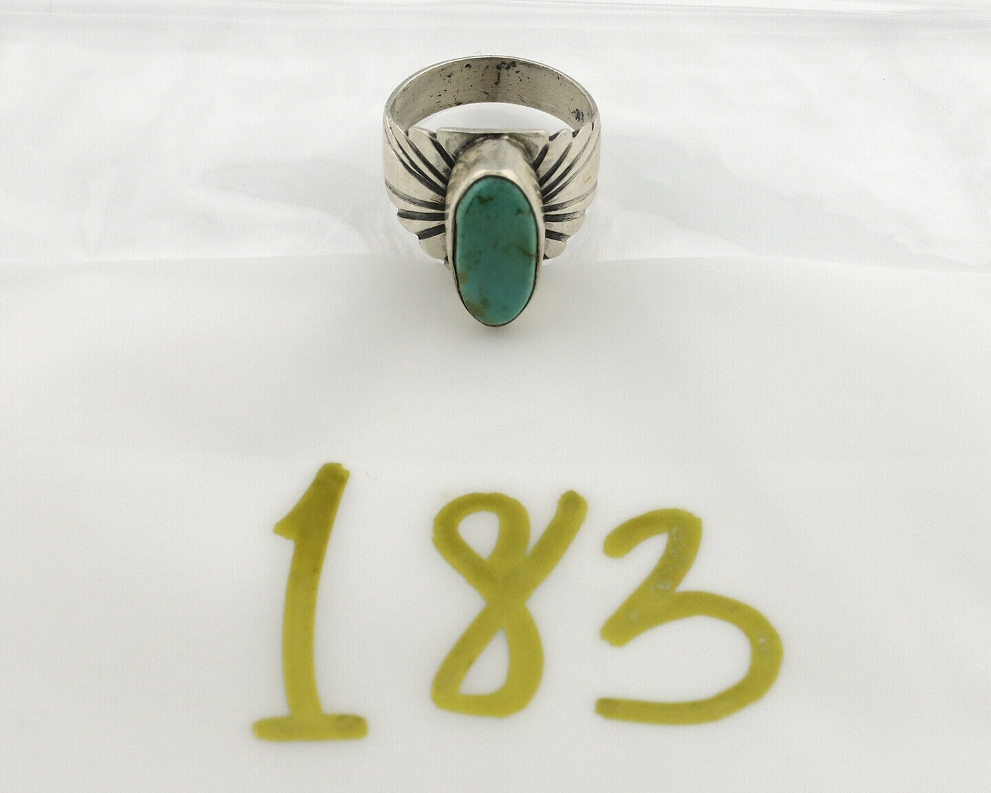 Navajo Ring .925 Silver Kingman Turquoise Artist Signed Apache C.80's