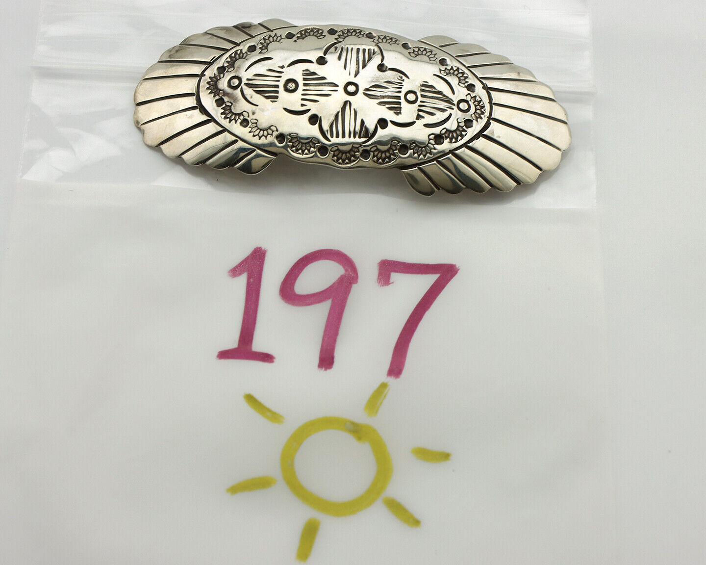 Navajo Hair Clip Barrette .925 Silver Hand Stamped Artist Signed C Montoya C80s