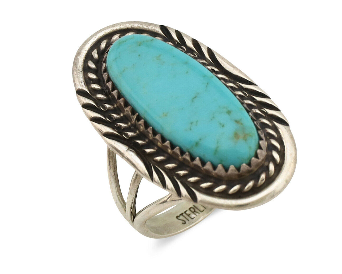Navajo Ring .925 Silver Natural Blue Turquoise Artist Talhat C.1980's