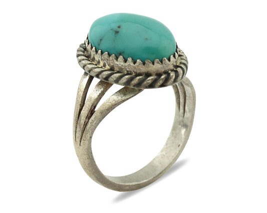 Navajo Ring .925 Silver Natural Blue Turquoise Native American Artist C.1980's