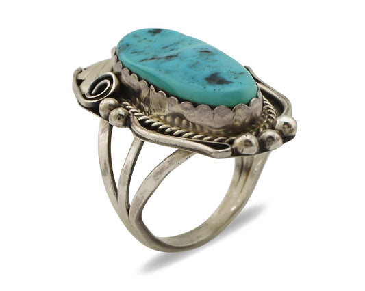 Navajo Inlay Band Ring 925 Silver Sleeping B Turquoise Signed Justin Morris C80s