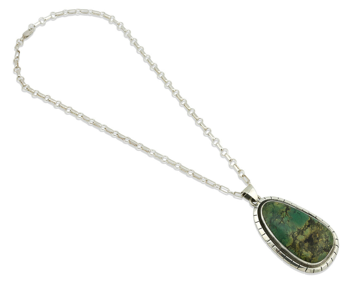 Navajo Pendant .925 Silver Green Turquoise Native American C.80's