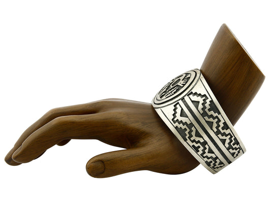 Navajo Lowell Draper Bracelet .925 Silver C.80's Overlay Kokopelli Pattern