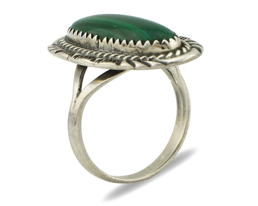 Navajo Ring 925 Silver Natural Green Malachite Signed Justin Morris C.80's